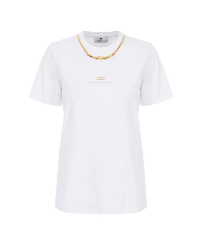Хлопковая трикотажная футболка с ожерельем Elisabetta Franchi, белый
Хлопковая трикотажная футболка с ожерельем Elisabetta Franchi, белый