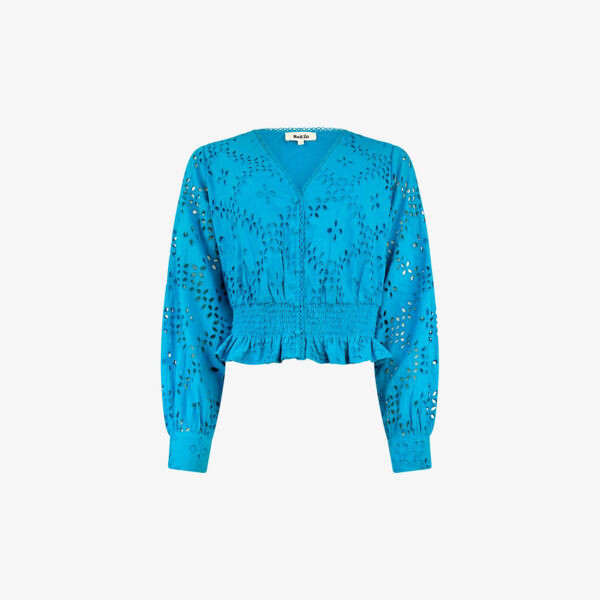 Топ из хлопка с присборенной талией и вышивкой Ro&Zo, синий 
Топ из хлопка с присборенной талией и вышивкой Ro&Zo, синий