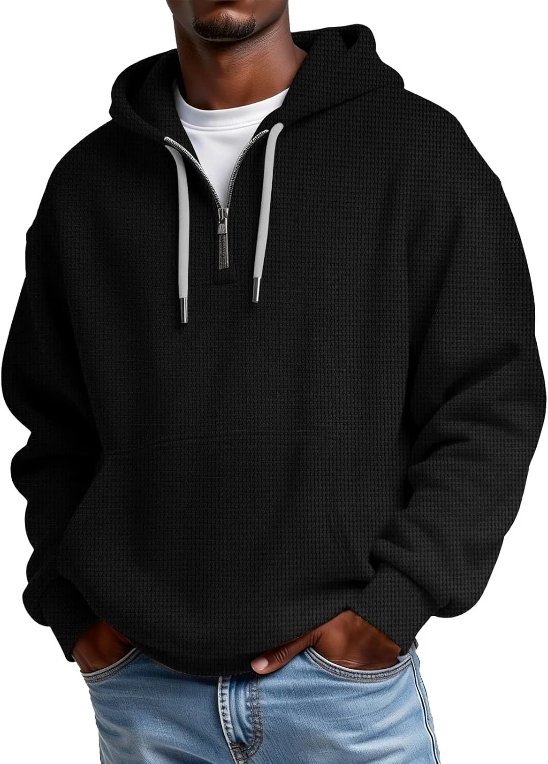 Мужская худи Plus Size с молнией на четверть, с карманами
Мужская худи Plus Size с молнией на четверть, с карманами