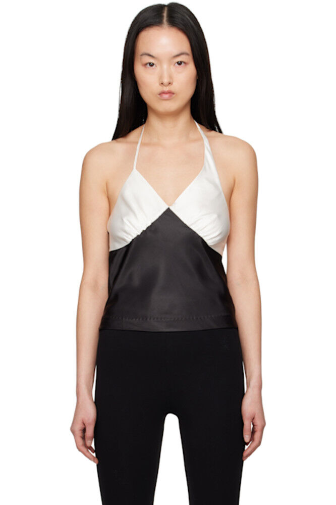 Черный и кремовый атласный топ с халтером и сборками Kijun
Черный и кремовый атласный топ с халтером и сборками Kijun