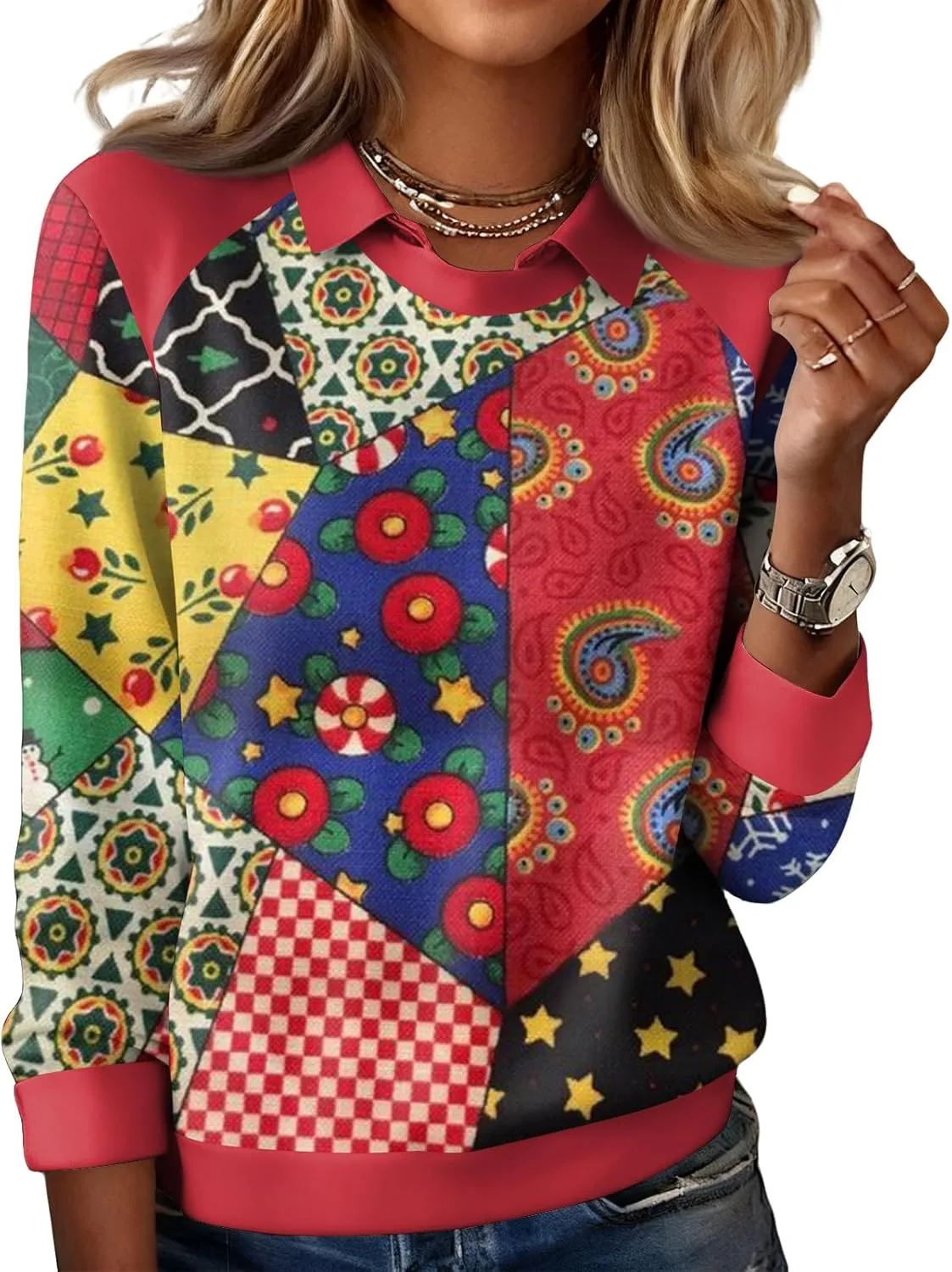 Женский свитшот с принтом пэчворк, свободный крой, длинный рукав
Женский свитшот с принтом пэчворк, свободный крой, длинный рукав