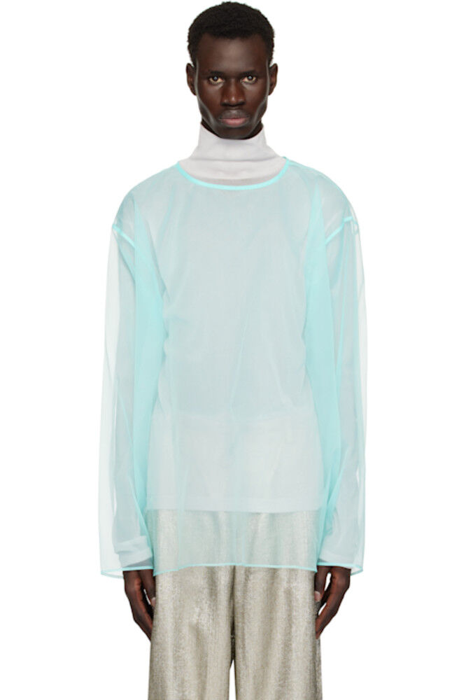 Синий прозрачный топ с круглым вырезом Dries Van Noten 
Синий прозрачный топ с круглым вырезом Dries Van Noten