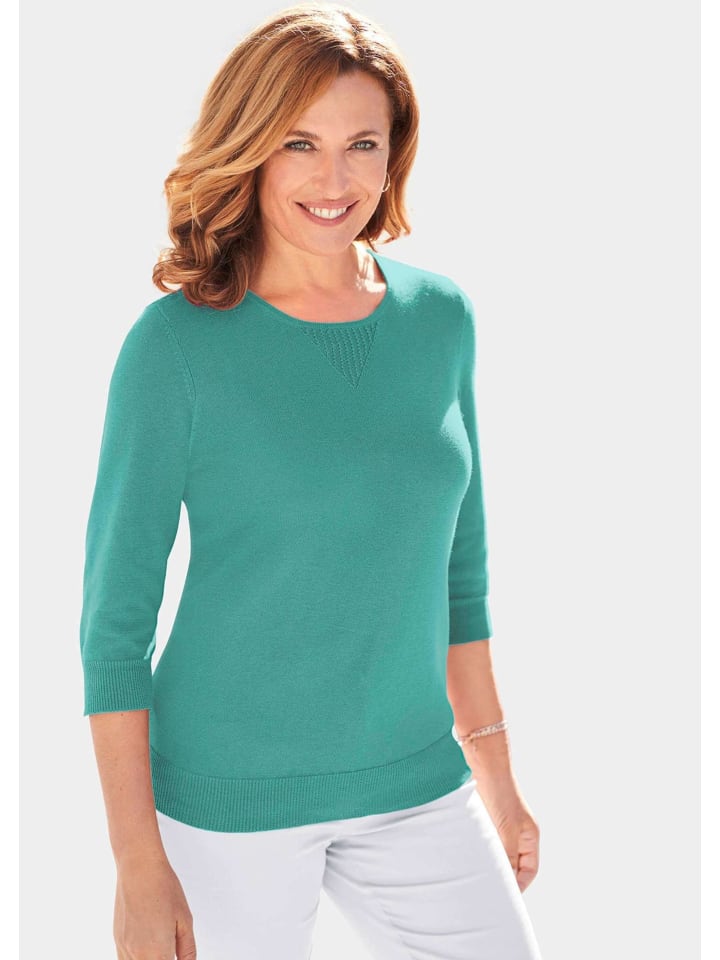 Короткий размер: Летний вязаный свитер с круглым вырезом, ажурный узор в цвете эвкалипта. GOLDNER
Короткий размер: Летний вязаный свитер с круглым вырезом, ажурный узор в цвете эвкалипта. GOLDNER