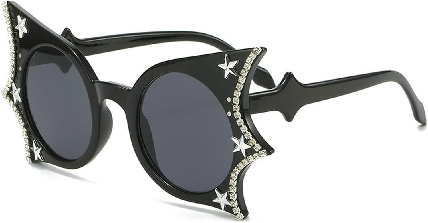 COTIA Модные солнцезащитные очки в форме летучей мыши для женщин и мужчин, с бриллиантовой оправой в виде бабочки и звезд, декор в стиле Y2K, забавные очки для Хэллоуина и косплея, Black
COTIA Модные солнцезащитные очки в форме летучей мыши для женщин и мужчин, с бриллиантовой оправой в виде бабочки и звезд, декор в стиле Y2K, забавные очки для Хэллоуина и косплея, Black