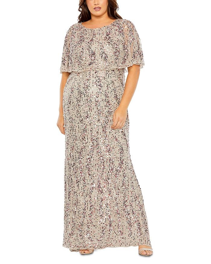 Платье-футляр Mac Duggal с накладным верхом, коричневый/бежевый 
Платье-футляр Mac Duggal с накладным верхом, коричневый/бежевый