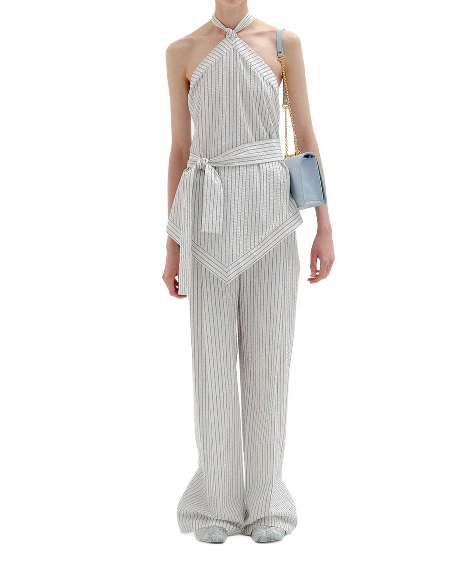 Топ Sana с завязками на шее в полоску цвета слоновой кости и синий EENK
Топ Sana с завязками на шее в полоску цвета слоновой кости и синий EENK