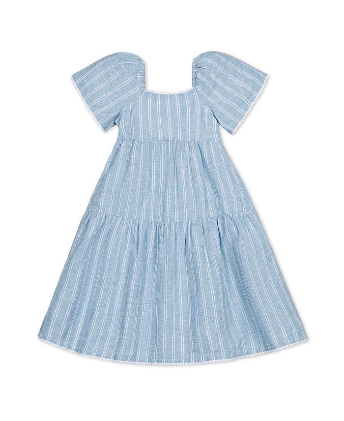 Платье для девочек с воланами на рукавах и ярусами из льна - для малышей и детей постарше Hope & Henry, синий