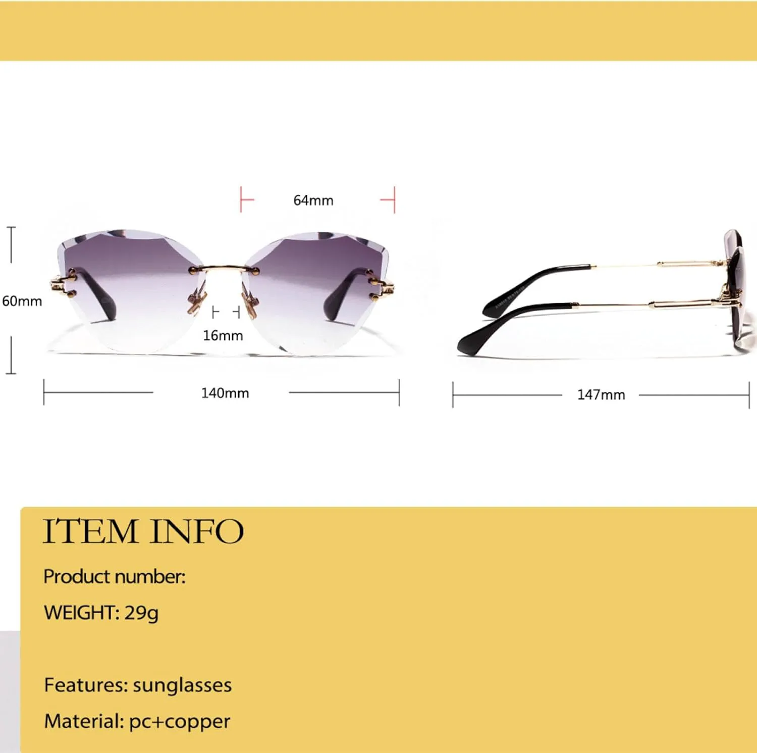 Ретро металлические солнцезащитные очки «кошачий глаз» без оправы, градиентные, модные, с бриллиантовым блеском, защита от УФ-излучения UV400 generic, Grey Pink
Ретро металлические солнцезащитные очки «кошачий глаз» без оправы, градиентные, модные, с бриллиантовым блеском, защита от УФ-излучения UV400 generic, Grey Pink