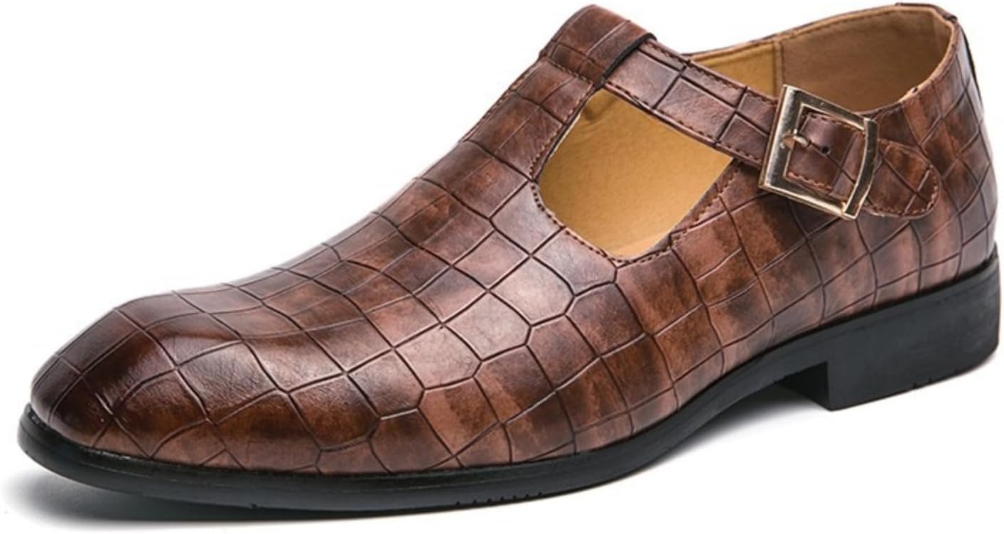 Мужские классические туфли из кожи с крокодиловым рисунком, острым и квадратным носком, с металлической пряжкой, для деловых и повседневных случаев - коричневые/черные Kelibasi
Мужские классические туфли из кожи с крокодиловым рисунком, острым и квадратным носком, с металлической пряжкой, для деловых и повседневных случаев - коричневые/черные Kelibasi