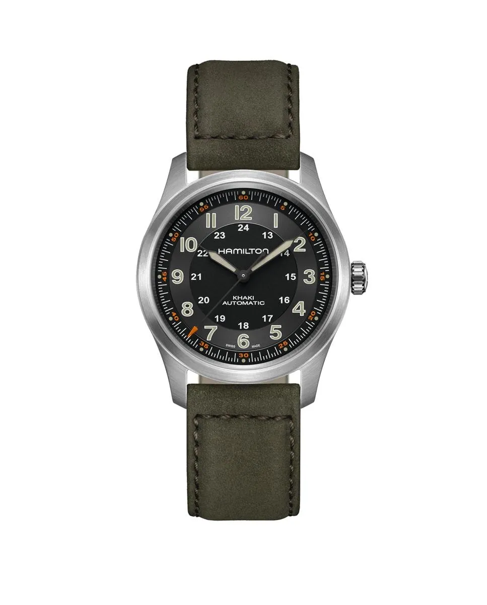 Мужские автоматические часы Khaki Field 38 мм H70205830 из титана с кожаным ремешком Hamilton, зеленый
Мужские автоматические часы Khaki Field 38 мм H70205830 из титана с кожаным ремешком Hamilton, зеленый
