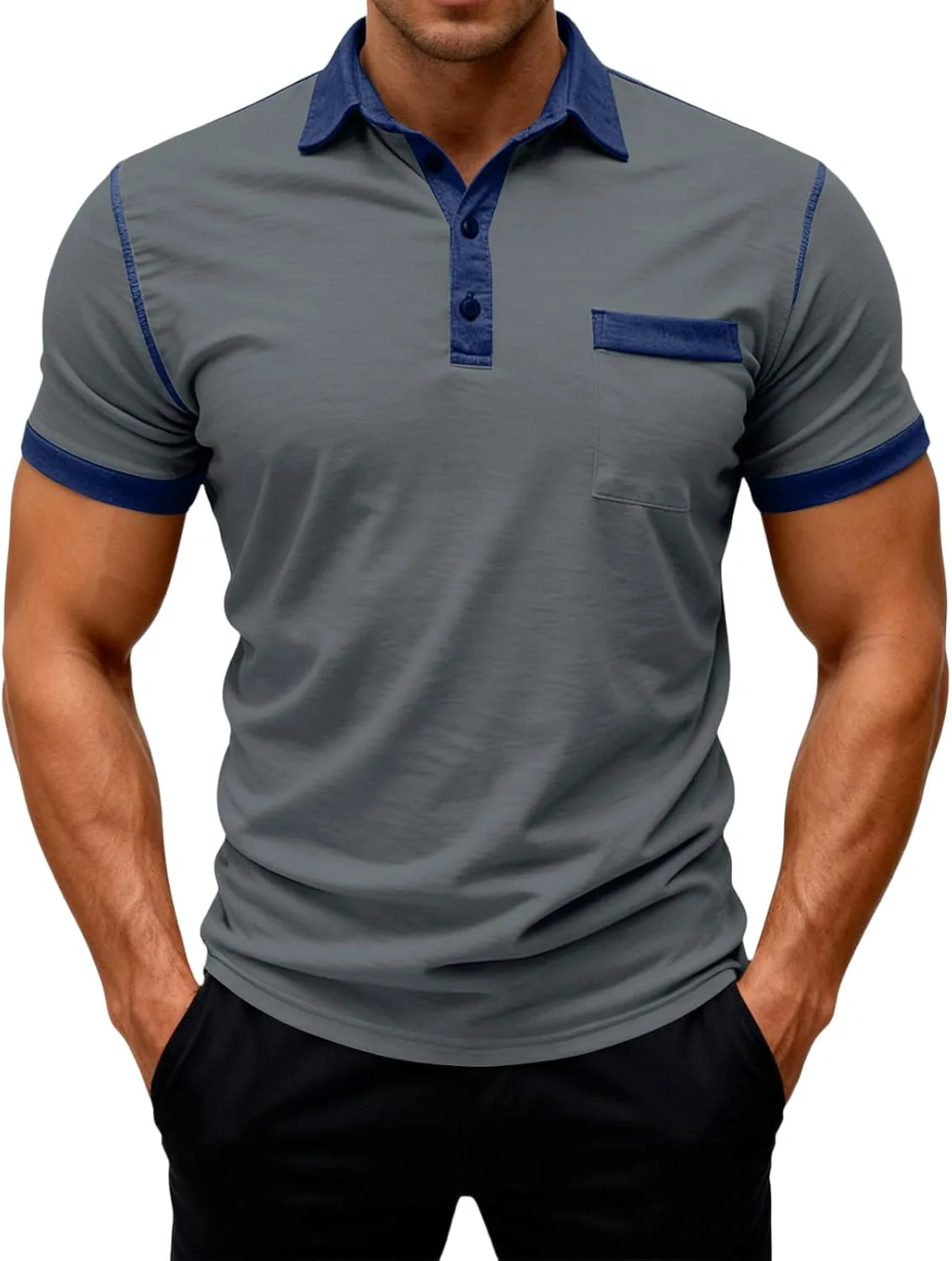 Мужская поло с коротким рукавом Slim Fit, с воротником и карманами
Мужская поло с коротким рукавом Slim Fit, с воротником и карманами