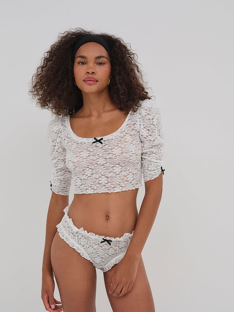 Эластичный кружевной топ Sally For Love & Lemons, белый 
Эластичный кружевной топ Sally For Love & Lemons, белый