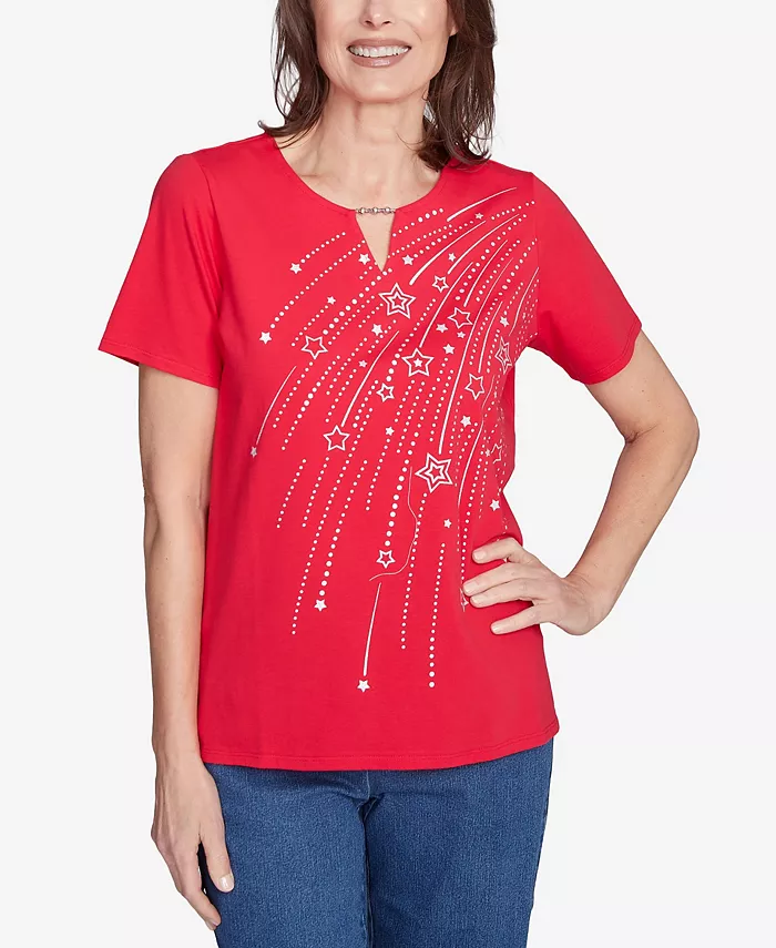 Женский топ Dazzling Shooting Stars с бисерным декором и разрезом на горловине Alfred Dunner, красный
Женский топ Dazzling Shooting Stars с бисерным декором и разрезом на горловине Alfred Dunner, красный