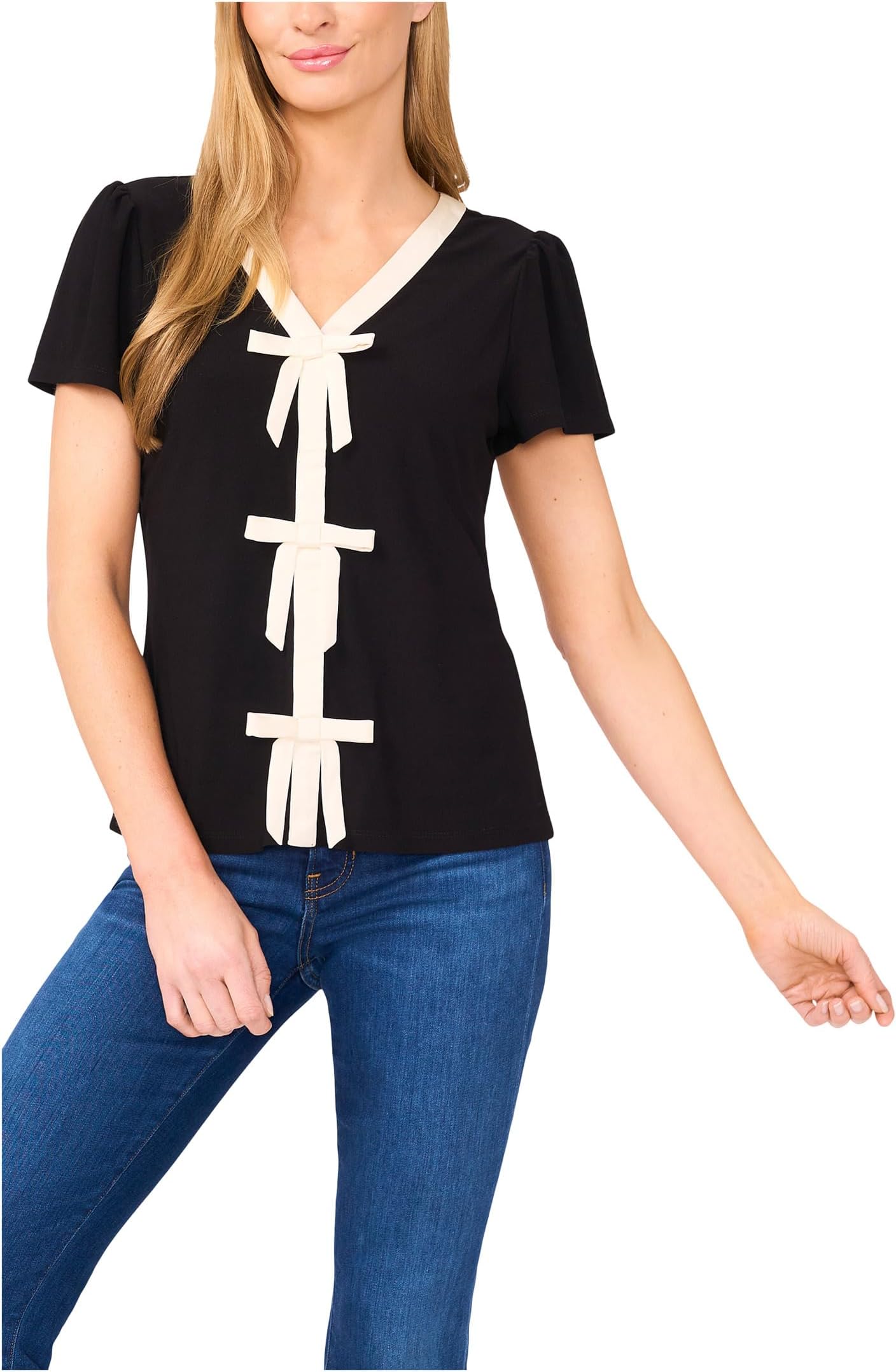 Топ CeCe Contrast Bow Front Short Sleeve Top, Rich Black
Топ CeCe Contrast Bow Front Short Sleeve Top, Rich Black