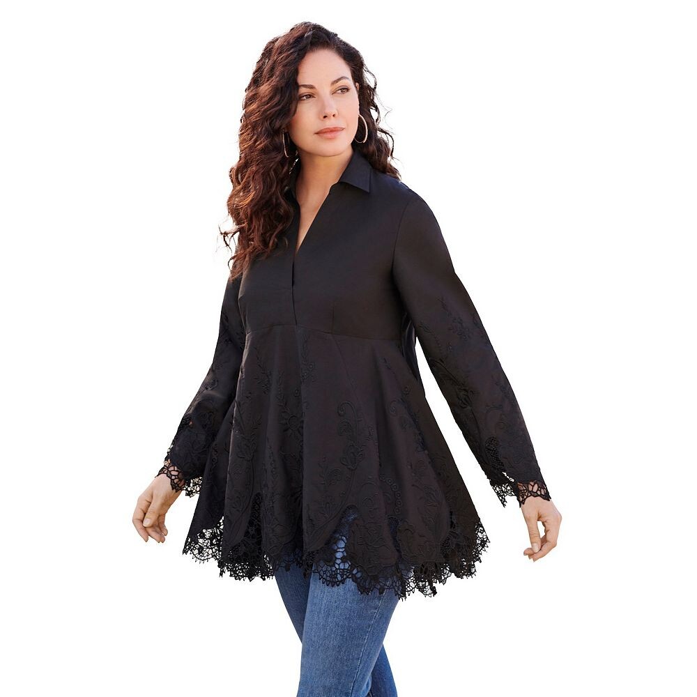 Женская свободная туника из поплина больших размеров Roaman's с вышивкой, черный
Женская свободная туника из поплина больших размеров Roaman's с вышивкой, черный