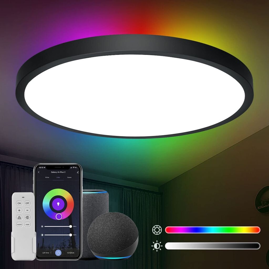 24W Smart WiFi RGB LED Потолочный светильник с регулируемой яркостью Потолочный светильник для гостиной Прихожая с дистанционным управлением, черный Anten
24W Smart WiFi RGB LED Потолочный светильник с регулируемой яркостью Потолочный светильник для гостиной Прихожая с дистанционным управлением, черный Anten
