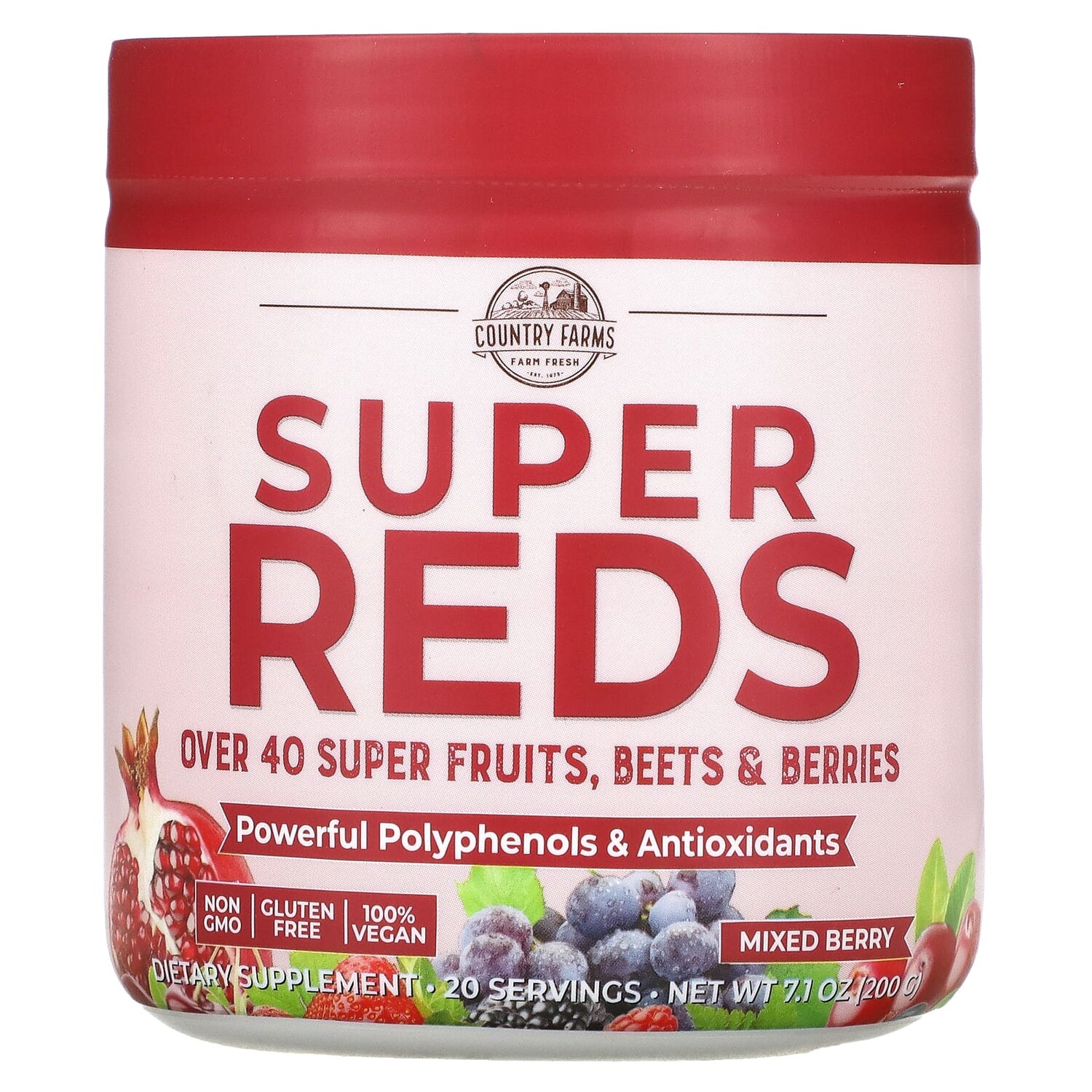 Country Farms Super Reds насыщающие энергией суперпродукты с полифенолами со вкусом ягод 7,1 унц. (200 г)
Country Farms Super Reds насыщающие энергией суперпродукты с полифенолами со вкусом ягод 7,1 унц. (200 г)