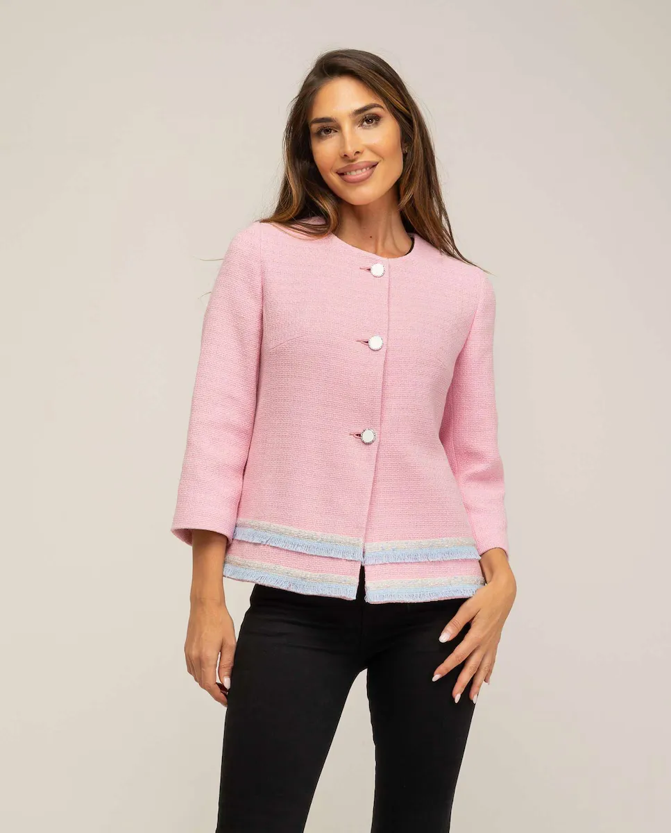 Женская куртка без воротника с контрастной отделкой по низу Fsh, розовый
Женская куртка без воротника с контрастной отделкой по низу Fsh, розовый