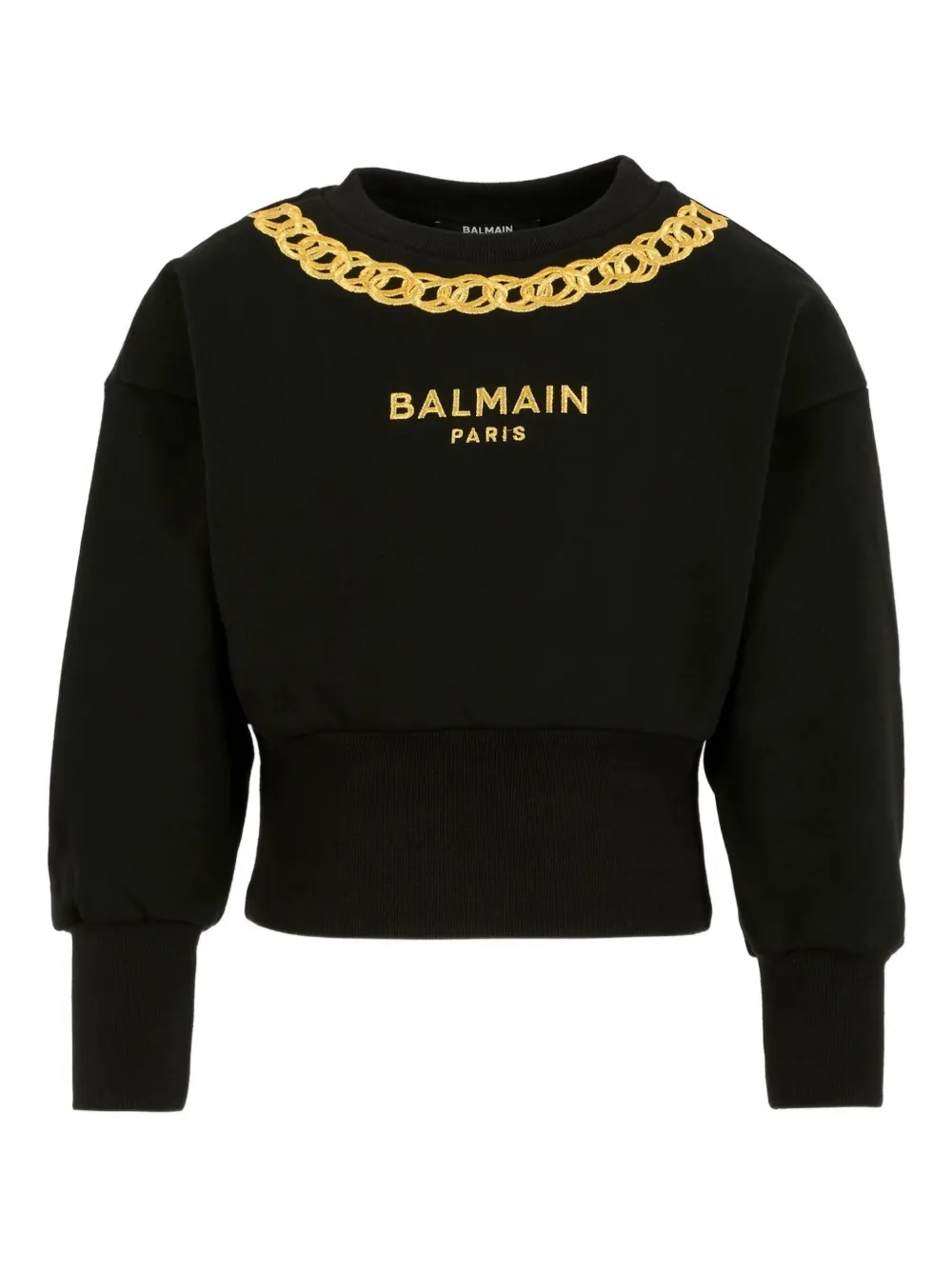 Укороченный свитер с цепочкой Balmain Kids, черный
Укороченный свитер с цепочкой Balmain Kids, черный