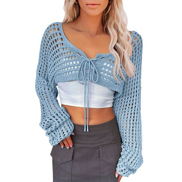 Женский укороченный кардиган с длинным рукавом и завязкой спереди Yesfashion, Sky Blue
Женский укороченный кардиган с длинным рукавом и завязкой спереди Yesfashion, Sky Blue