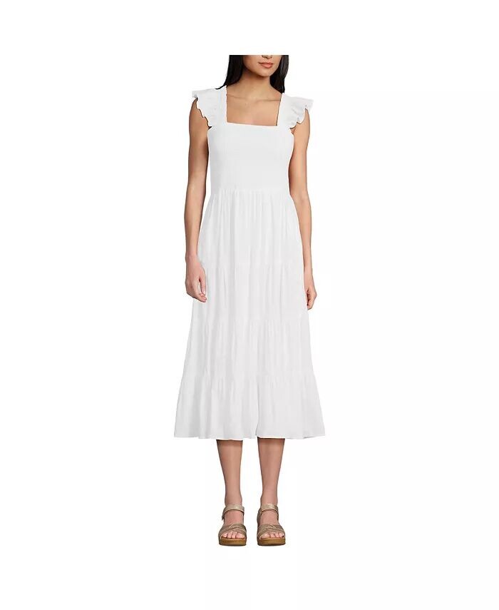 Женское хлопковое платье с присборенными краями и рюшами на бретелях Lands' End, белый
Женское хлопковое платье с присборенными краями и рюшами на бретелях Lands' End, белый