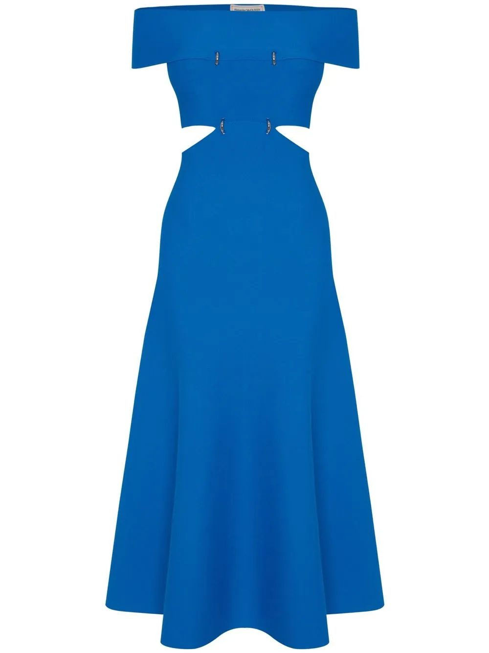 Расклешенное платье миди с открытыми плечами Alexander McQueen, синий
Расклешенное платье миди с открытыми плечами Alexander McQueen, синий