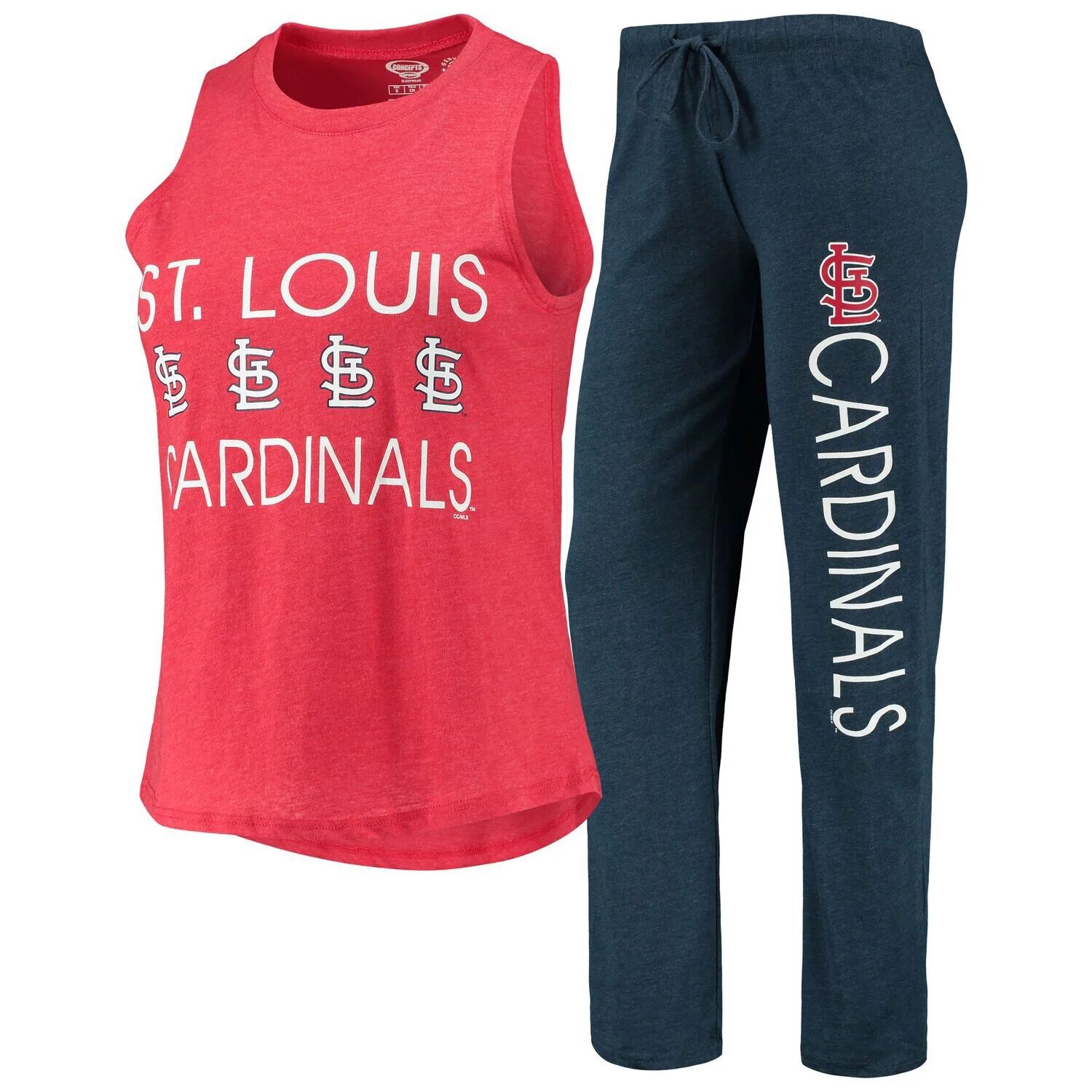 Женский спортивный темно-синий/красный комплект St. Louis Cardinals Meter Muscle Майка и брюки для сна
Женский спортивный темно-синий/красный комплект St. Louis Cardinals Meter Muscle Майка и брюки для сна