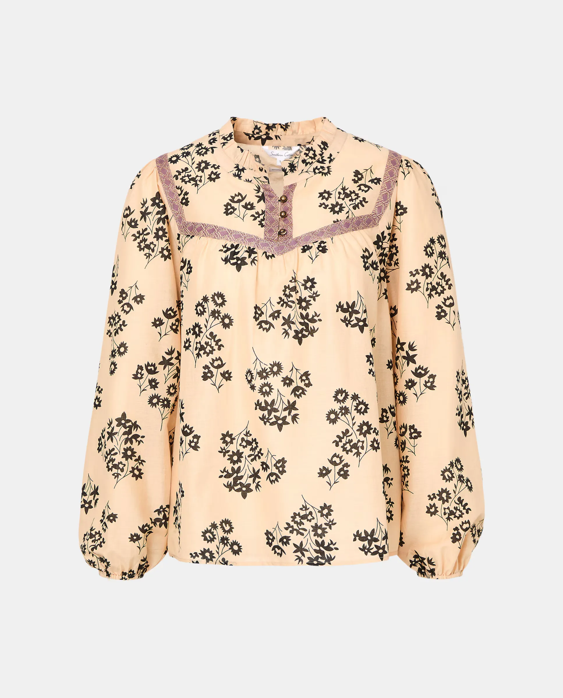 Женская блузка с длинным рукавом в принт Southern Cotton, белый 
Женская блузка с длинным рукавом в принт Southern Cotton, белый