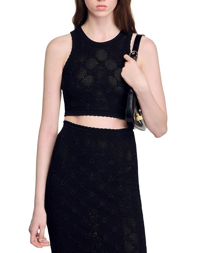 Вязаный укороченный топ Sandro, черный
Вязаный укороченный топ Sandro, черный