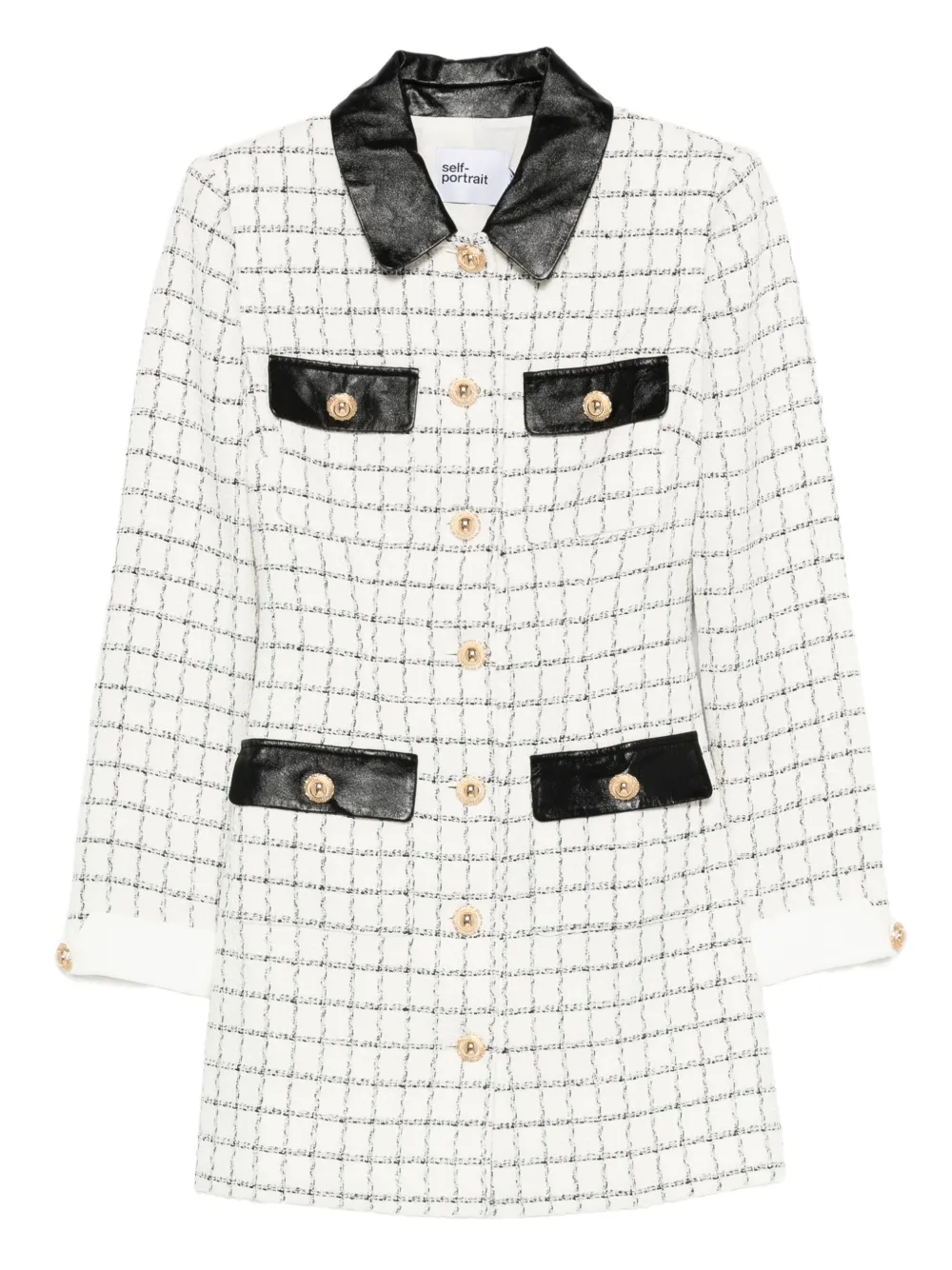 Клетчатое платье мини с кожаной отделкой Self-Portrait, белый
Клетчатое платье мини с кожаной отделкой Self-Portrait, белый