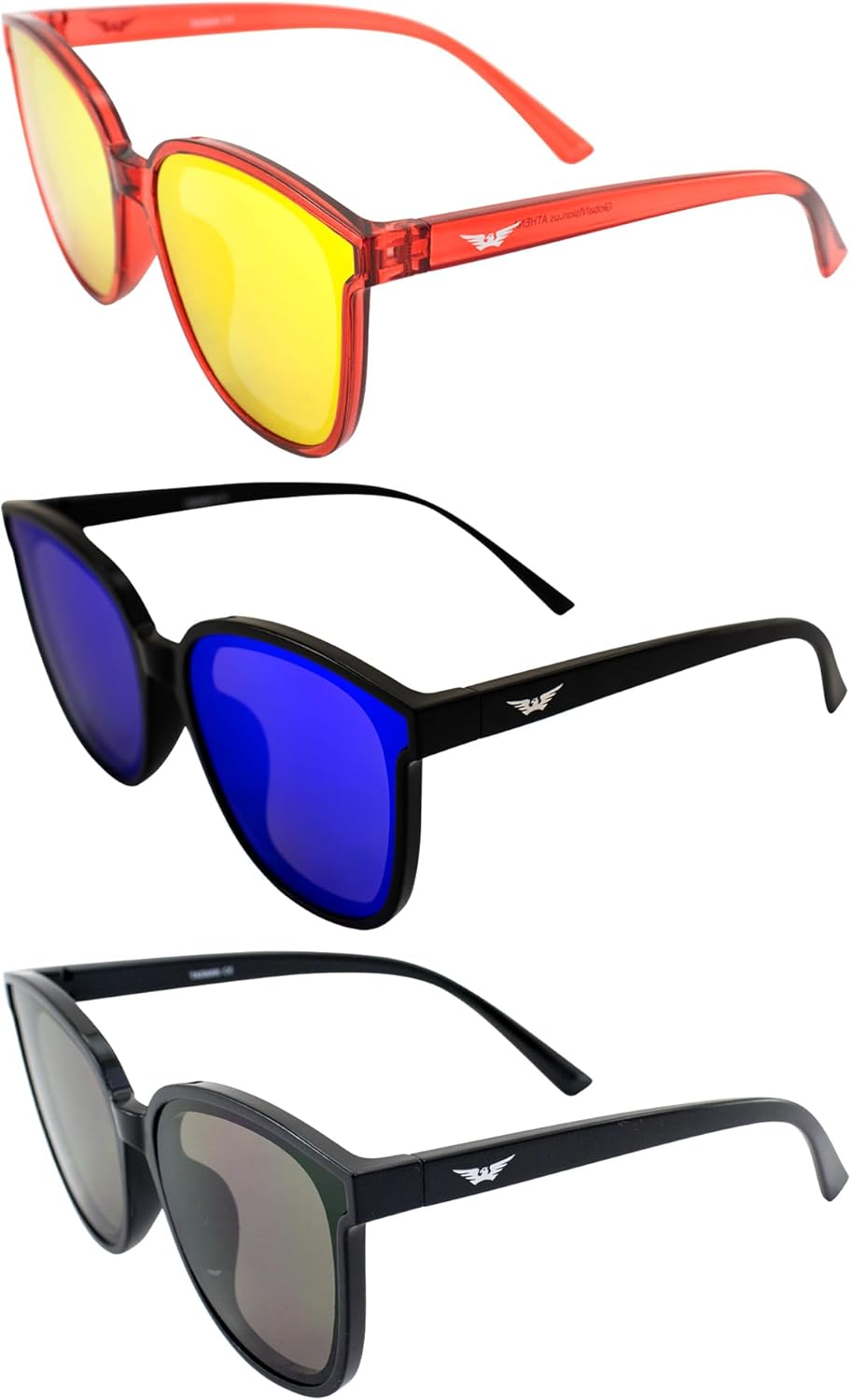 Солнцезащитные очки Global Vision Eyewear Athena Fashion для женщин, 3 пары: красные с красными зеркальными линзами, черные оправы с синими зеркальными и дымчатыми линзами, Red-red/Black-blue/Black-smoke
Солнцезащитные очки Global Vision Eyewear Athena Fashion для женщин, 3 пары: красные с красными зеркальными линзами, черные оправы с синими зеркальными и дымчатыми линзами, Red-red/Black-blue/Black-smoke