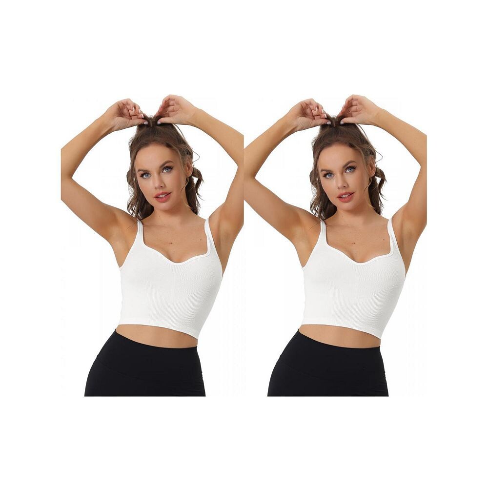 2 пары женских укороченных топов на бретелях, облегающая спортивная майка без рукавов, базовая спортивная майка с глубоким вырезом ALLEGRA K, белый 
2 пары женских укороченных топов на бретелях, облегающая спортивная майка без рукавов, базовая спортивная майка с глубоким вырезом ALLEGRA K, белый