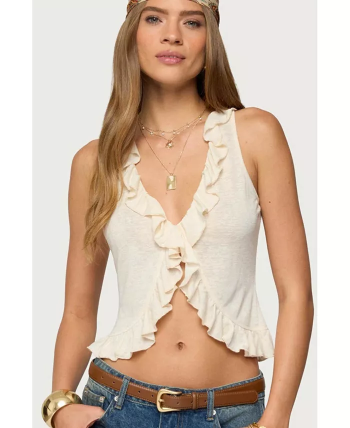 Женский топ Marsh с оборками и разрезом спереди Edikted, белый
Женский топ Marsh с оборками и разрезом спереди Edikted, белый