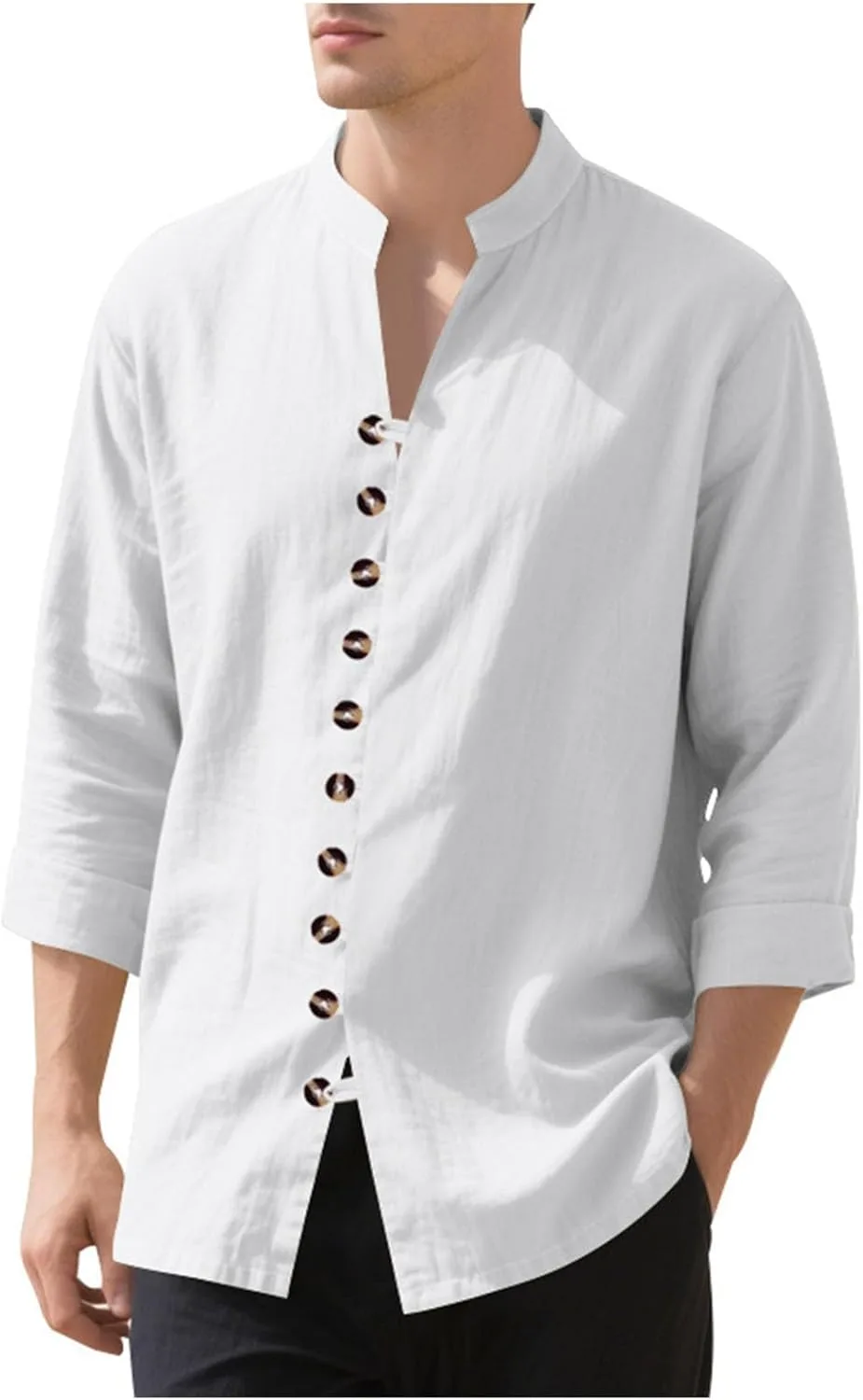 Мужская рубашка с длинным рукавом и воротником стойкой
Мужская рубашка с длинным рукавом и воротником стойкой