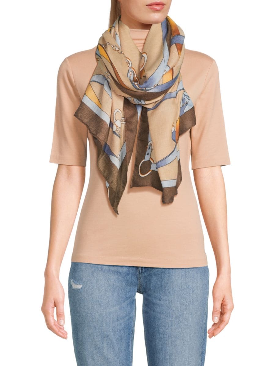 Атласный шарф с принтом Цепочка La Fiorentina, коричневый 
Атласный шарф с принтом Цепочка La Fiorentina, коричневый