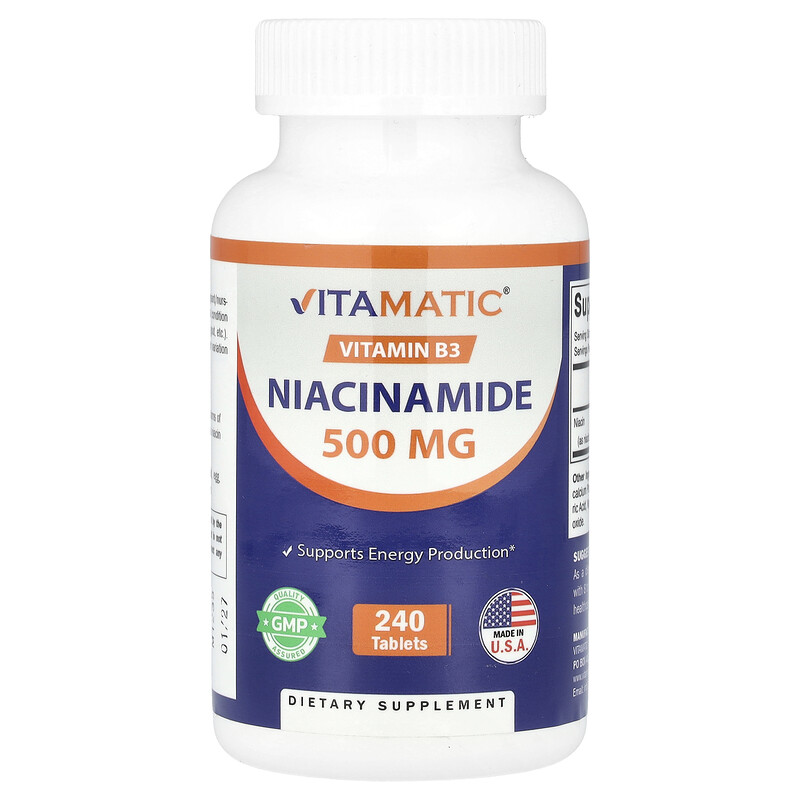 Vitamatic, Ниацинамид, 500 мг, 240 таблеток
Vitamatic, Ниацинамид, 500 мг, 240 таблеток