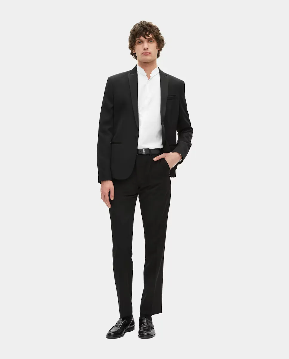 Черный мужской брюки для смокинга с атласными деталями и прямым кроем The Kooples
Черный мужской брюки для смокинга с атласными деталями и прямым кроем The Kooples