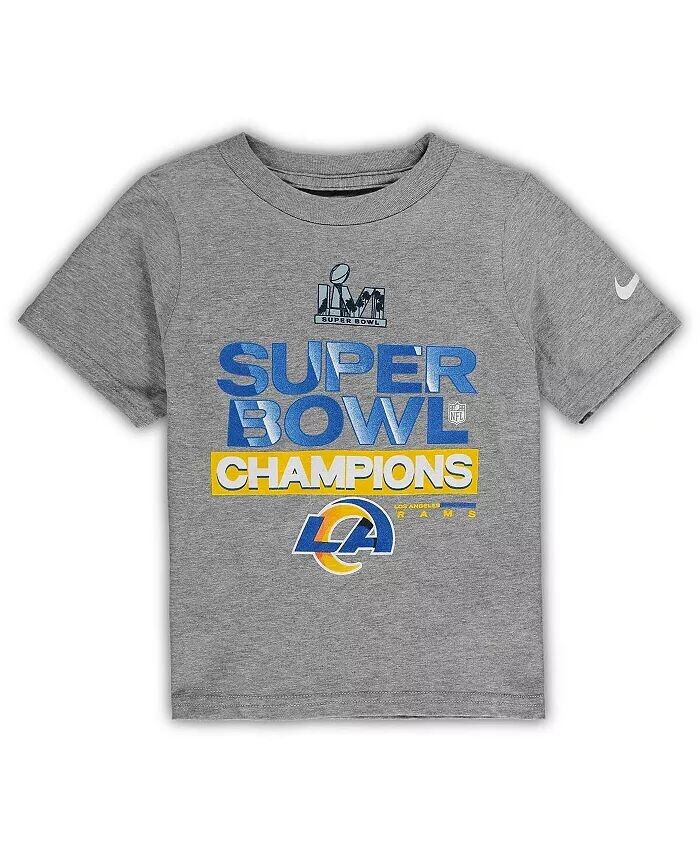 Серая футболка Los Angeles Rams Super Bowl LVI Champs Trophy для мальчиков и девочек для малышей Nike
Серая футболка Los Angeles Rams Super Bowl LVI Champs Trophy для мальчиков и девочек для малышей Nike