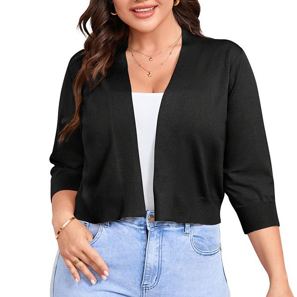Кардиган укороченный Plus size с рукавом 3/4 Clearflower, Black
Кардиган укороченный Plus size с рукавом 3/4 Clearflower, Black