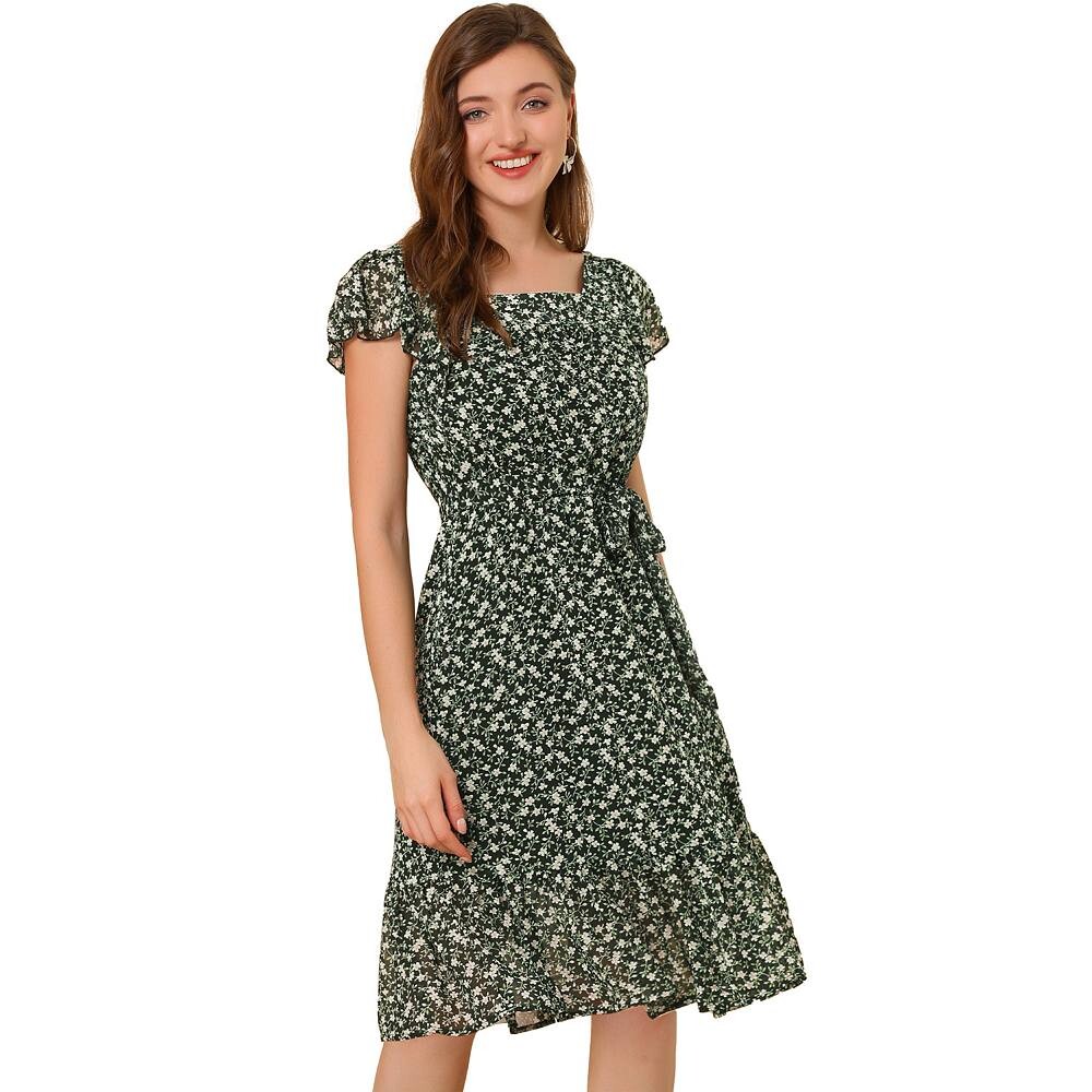 Платье с рюшами для женщин, шифоновое платье с квадратным вырезом и цветочным принтом, с развевающимися рукавами и поясом ALLEGRA K, черный
Платье с рюшами для женщин, шифоновое платье с квадратным вырезом и цветочным принтом, с развевающимися рукавами и поясом ALLEGRA K, черный