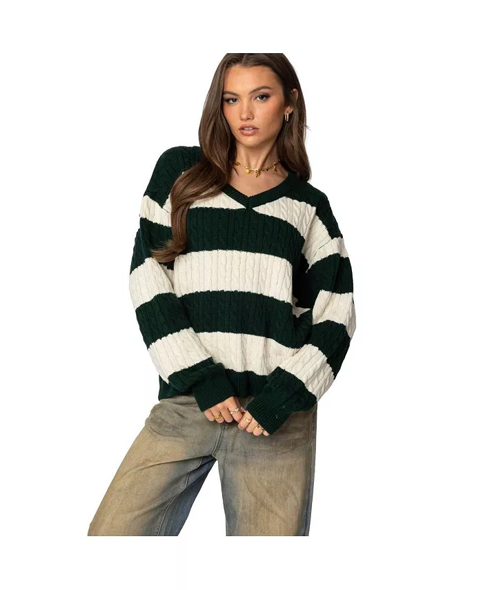 Женский объемный полосатый свитер с косичной вязкой Edikted, зеленый
Женский объемный полосатый свитер с косичной вязкой Edikted, зеленый