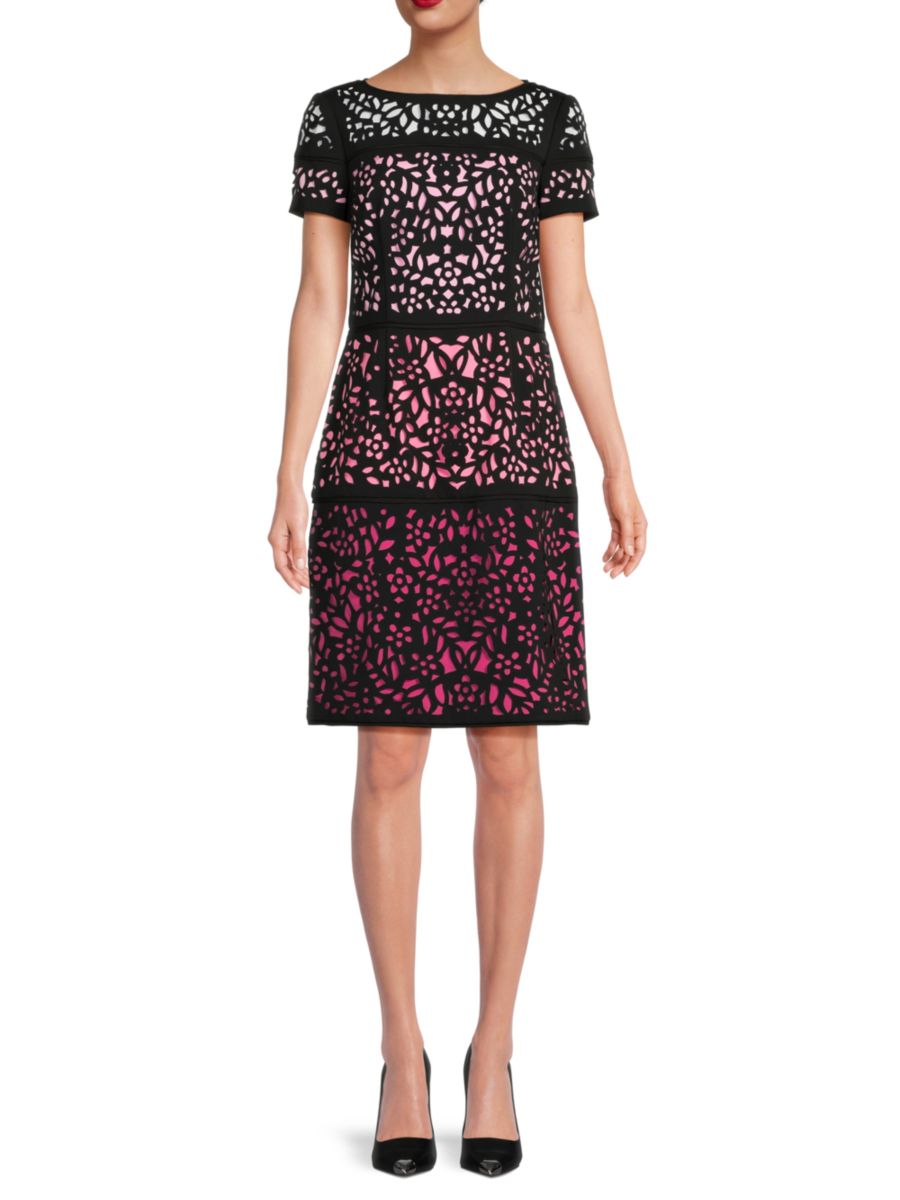 Мини-платье А-силуэта с лазерной резкой и эффектом омбре Focus by Shani, цвет Black Pink 
Мини-платье А-силуэта с лазерной резкой и эффектом омбре Focus by Shani, цвет Black Pink