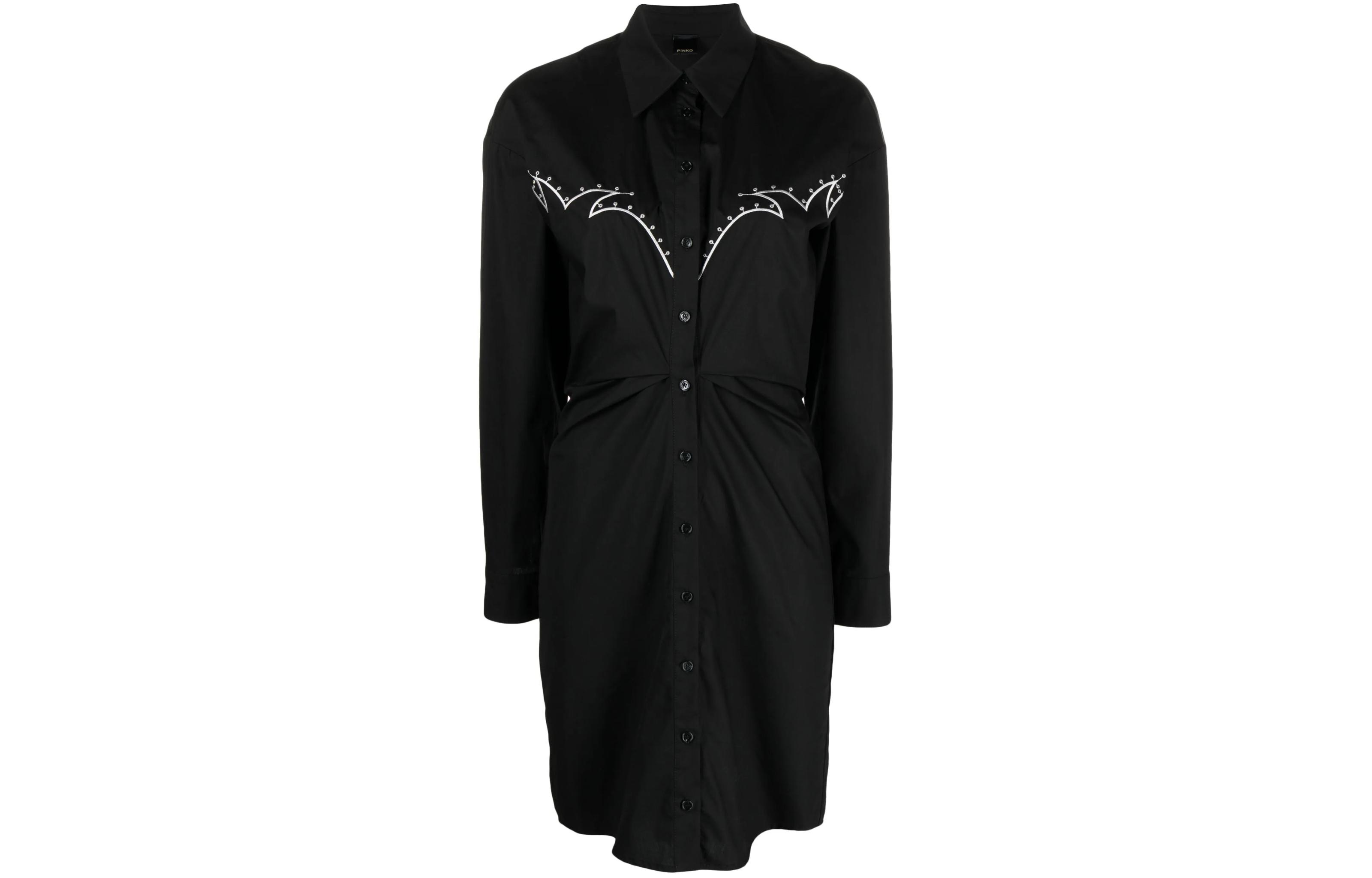 Вышитое хлопковое платье-рубашка PINKO, черное
Вышитое хлопковое платье-рубашка PINKO, черное