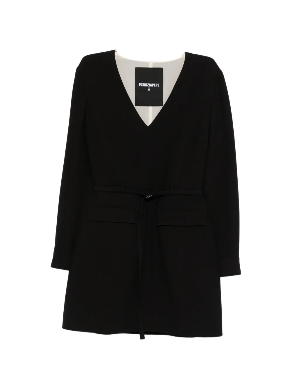 Мини-платье с V-образным вырезом и поясом Patrizia Pepe, черный
Мини-платье с V-образным вырезом и поясом Patrizia Pepe, черный
