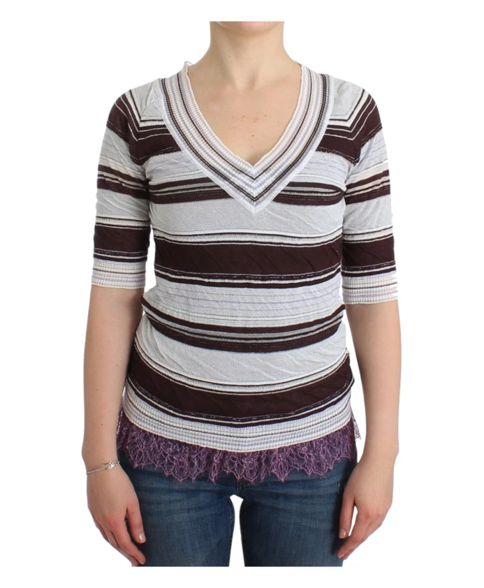 Полосатый кружевной пуловер с V-образным вырезом и короткими рукавами. Ermanno Scervino, мультиколор
Полосатый кружевной пуловер с V-образным вырезом и короткими рукавами. Ermanno Scervino, мультиколор