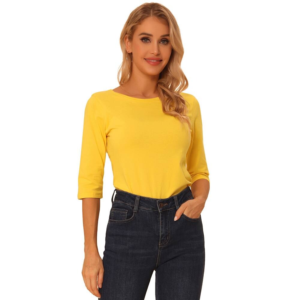 Женская классическая футболка узкого кроя с рукавами до локтя и вырезом лодочкой ALLEGRA K, желтый
Женская классическая футболка узкого кроя с рукавами до локтя и вырезом лодочкой ALLEGRA K, желтый