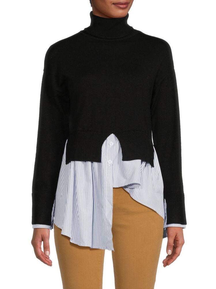 Многослойный свитер с водолазкой в полоску Avantlook, черный 
Многослойный свитер с водолазкой в полоску Avantlook, черный