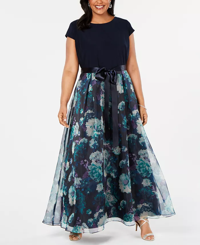 Платье с цветочной юбкой Plus Size SL Fashions, синий 
Платье с цветочной юбкой Plus Size SL Fashions, синий