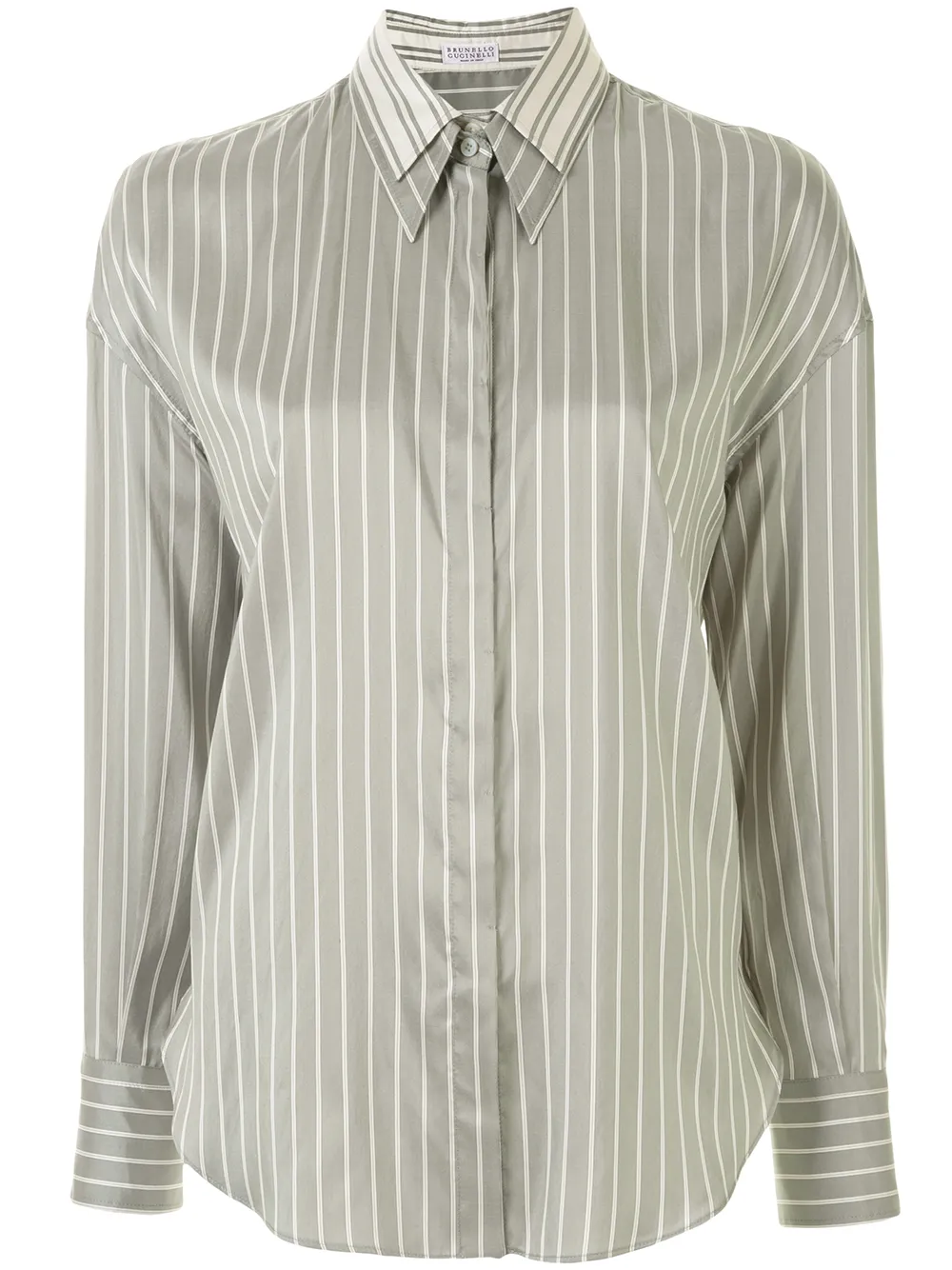 Полосатая рубашка с двойным воротником Brunello Cucinelli, зеленый 
Полосатая рубашка с двойным воротником Brunello Cucinelli, зеленый