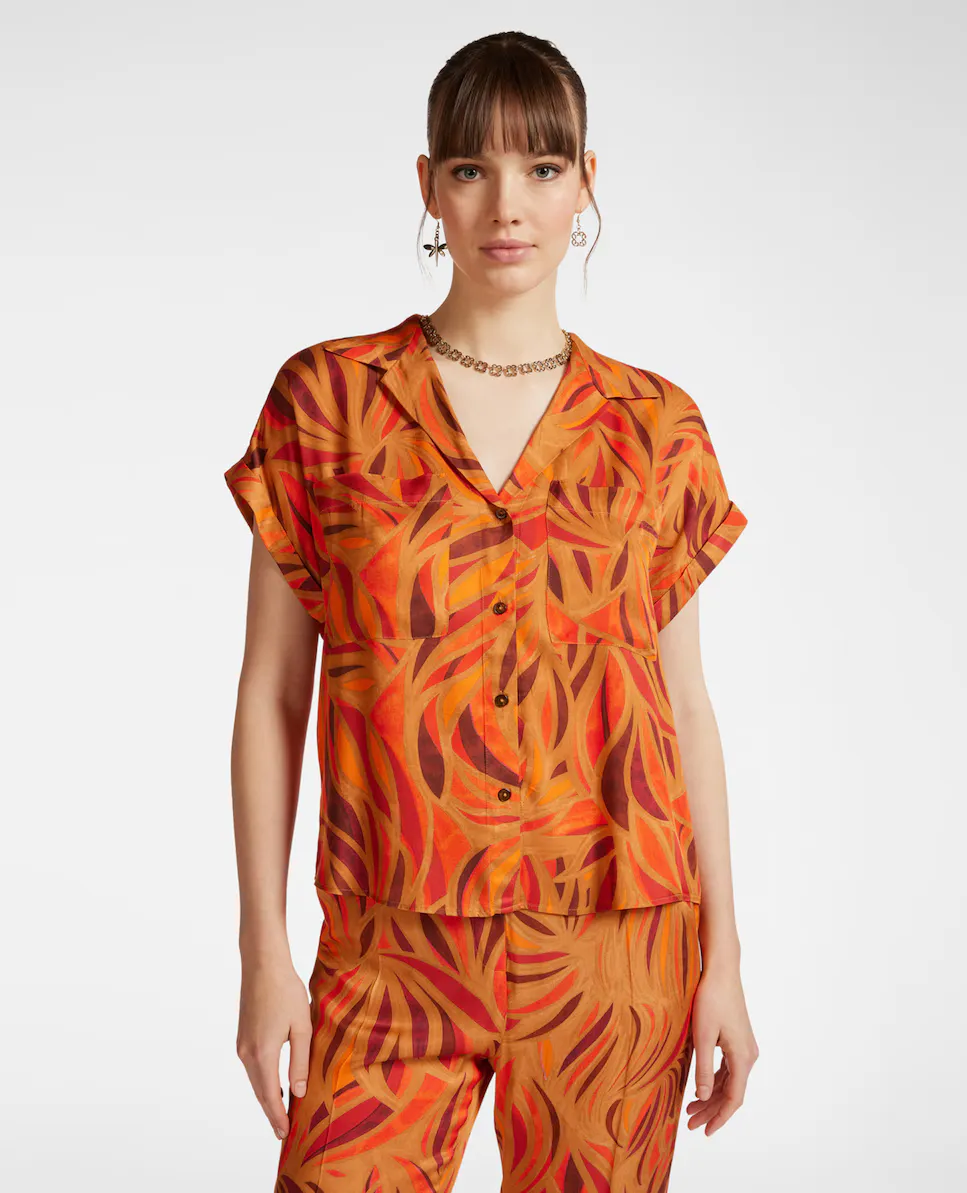 Женская рубашка с коротким рукавом и лиственным принтом Elena Miró, оранжевый
Женская рубашка с коротким рукавом и лиственным принтом Elena Miró, оранжевый